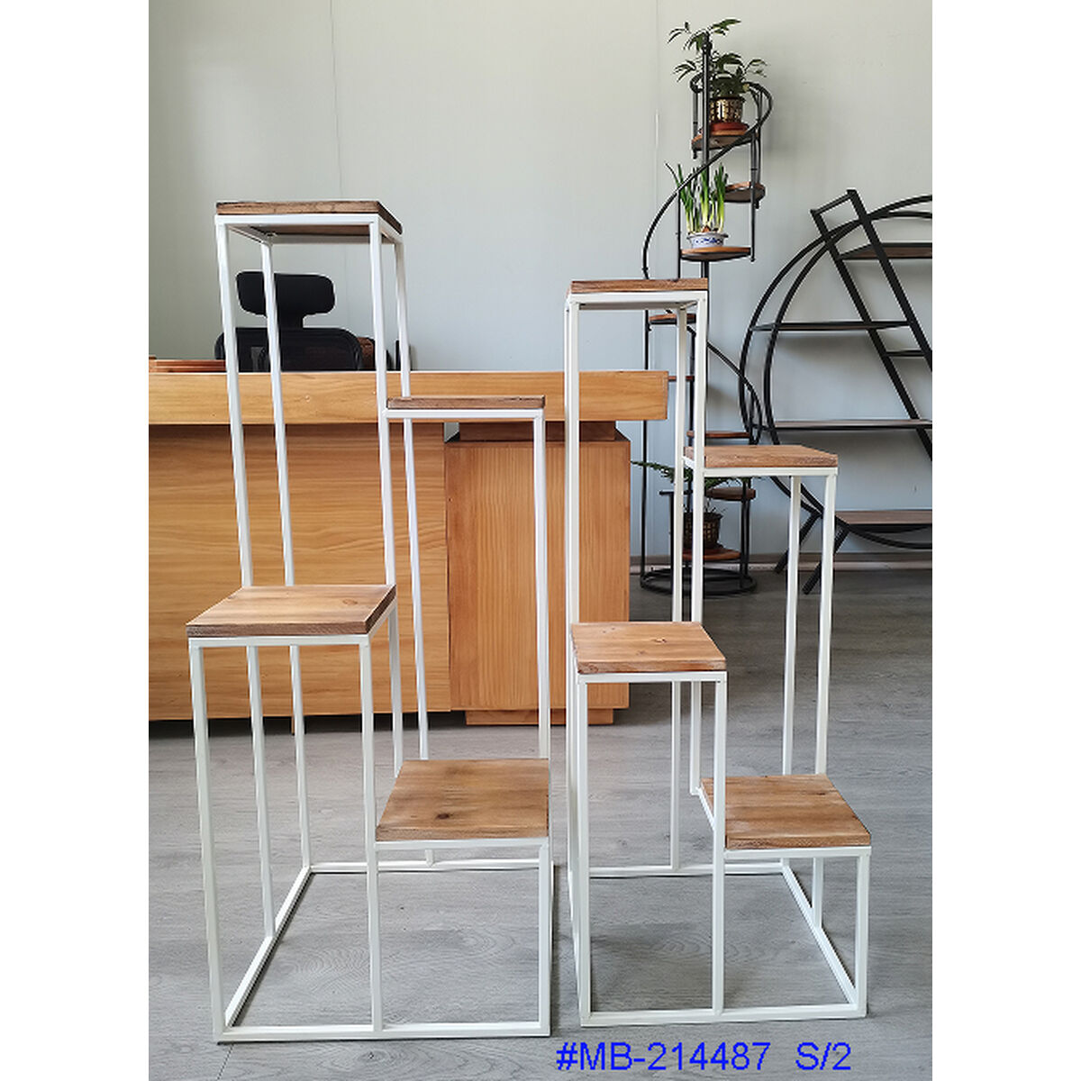 Bokhylla Home ESPRIT Vit Naturell Metall Granträ 40 x 40 x 100 cm (2 antal) - 4
