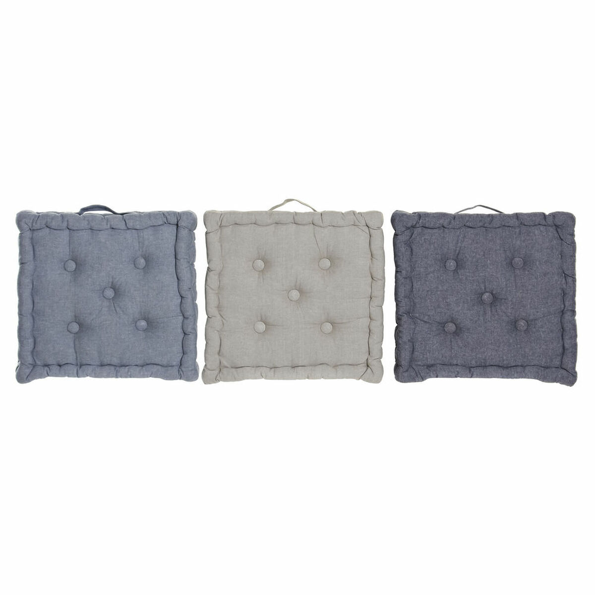 Kudde DKD Home Decor Golv Blå Grå Bomull Marinblå (3 pcs) (38 x 38 x 8 cm)