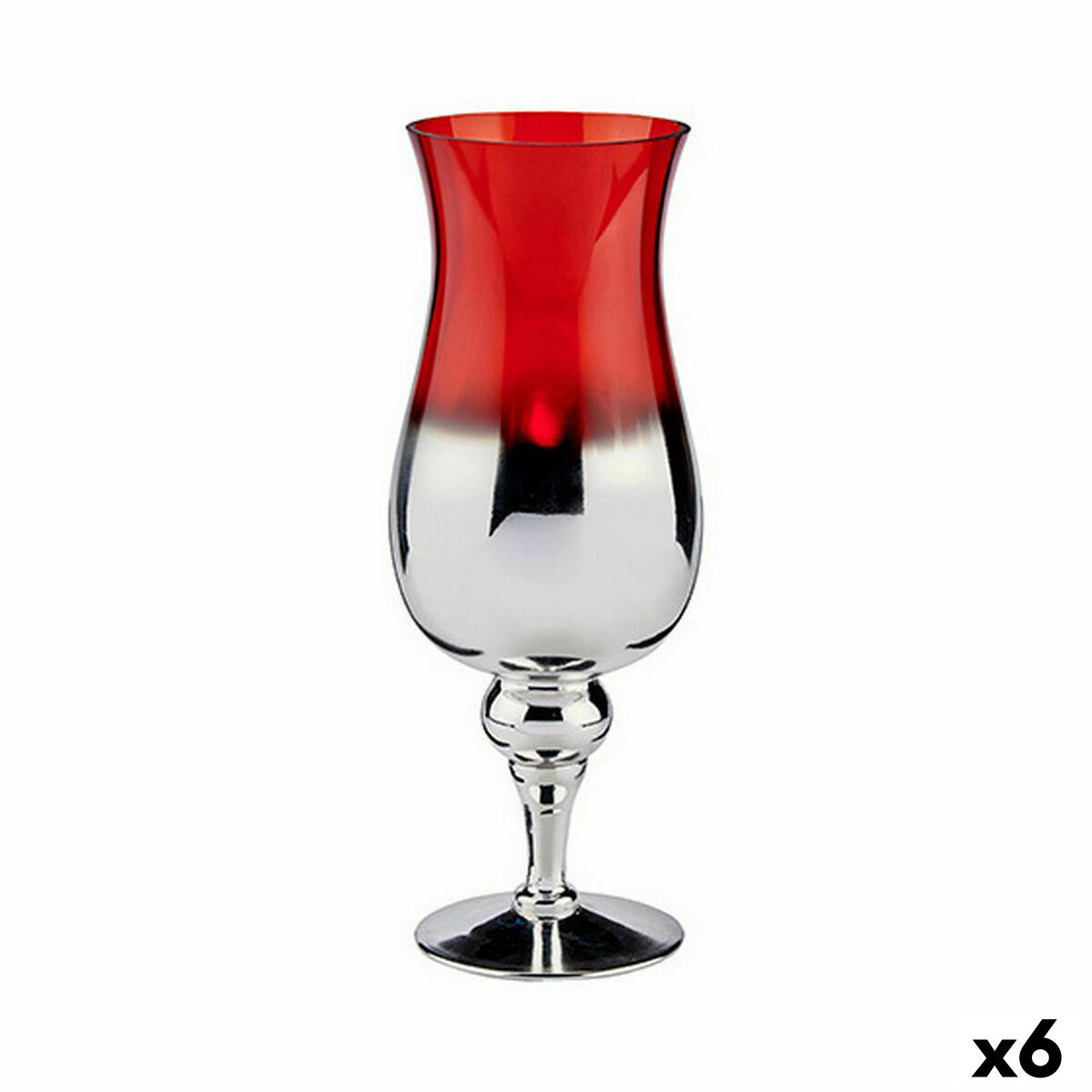 Ljusstakar Gift Decor Röd Silvrig Glas 13 x 35 x 13 cm (6 antal)