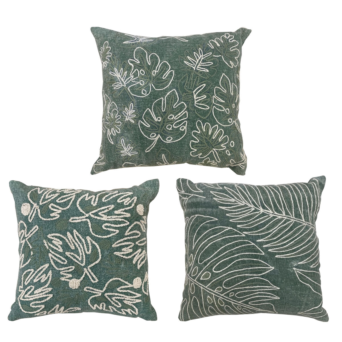Kudde DKD Home Decor Vit Grön Virágok Tropiskt (40 x 15 x 40 cm) (3 antal)