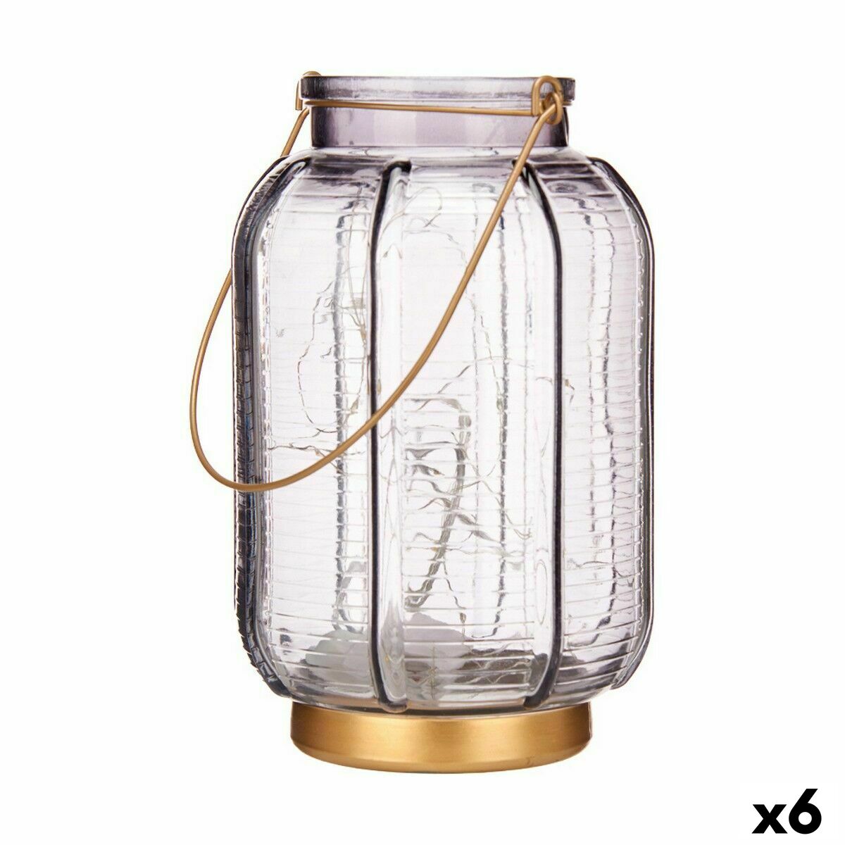 LED-lykta Gift Decor Grå Gyllene Glas Ränder 14 x 22 x 14 cm 13,5 x 22 x 13,5 cm (6 antal) - 4