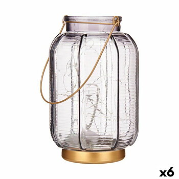 LED-lykta Gift Decor Grå Gyllene Glas Ränder 14 x 22 x 14 cm 13,5 x 22 x 13,5 cm (6 antal)