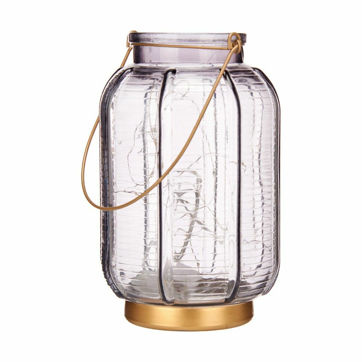 LED-lykta Gift Decor Grå Gyllene Glas Ränder 14 x 22 x 14 cm 13,5 x 22 x 13,5 cm (6 antal) - 5