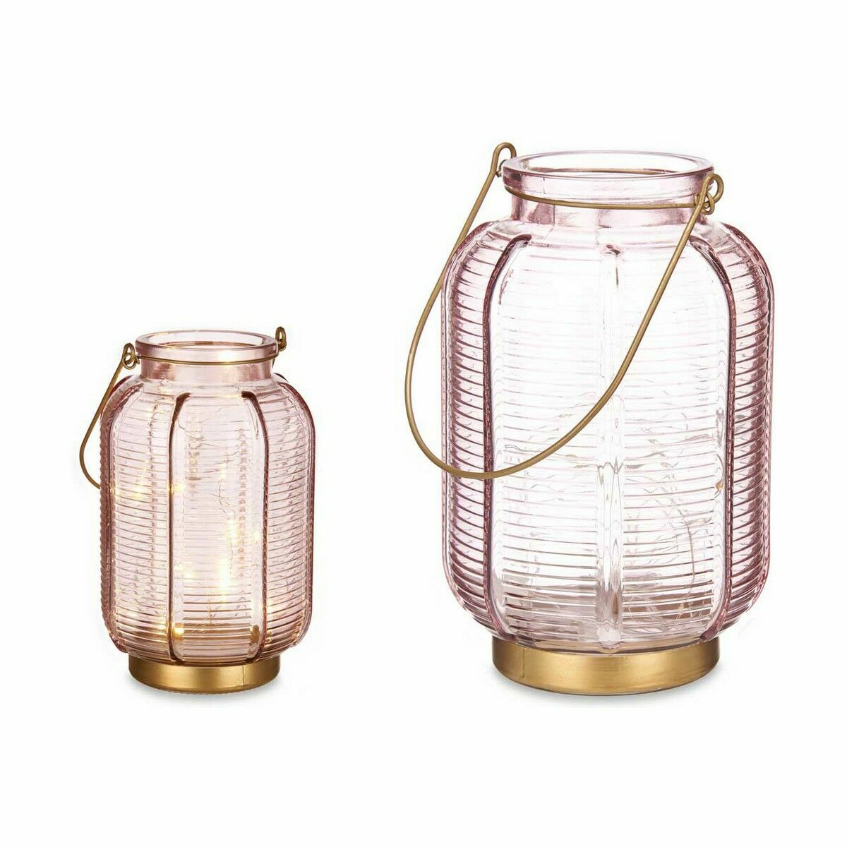 LED-lykta Gift Decor Rosa Gyllene Glas Ränder 13,5 x 22 x 13,5 cm (6 antal) - 2
