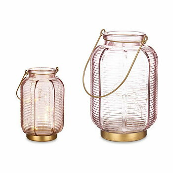 LED-lykta Gift Decor Rosa Gyllene Glas Ränder 13,5 x 22 x 13,5 cm (6 antal)
