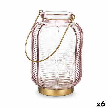 LED-lykta Gift Decor Rosa Gyllene Glas Ränder 13,5 x 22 x 13,5 cm (6 antal)