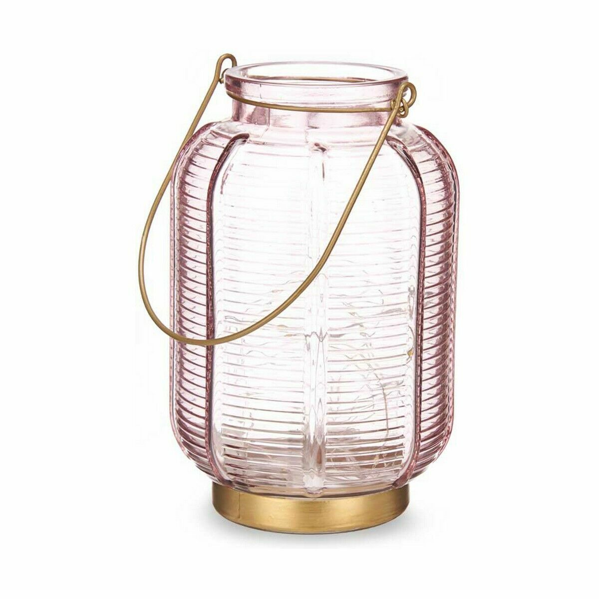 LED-lykta Gift Decor Rosa Gyllene Glas Ränder 13,5 x 22 x 13,5 cm (6 antal) - 5