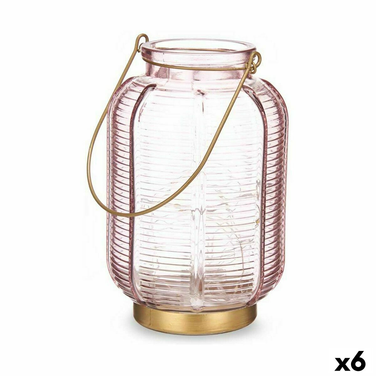 LED-lykta Gift Decor Rosa Gyllene Glas Ränder 13,5 x 22 x 13,5 cm (6 antal) - 4