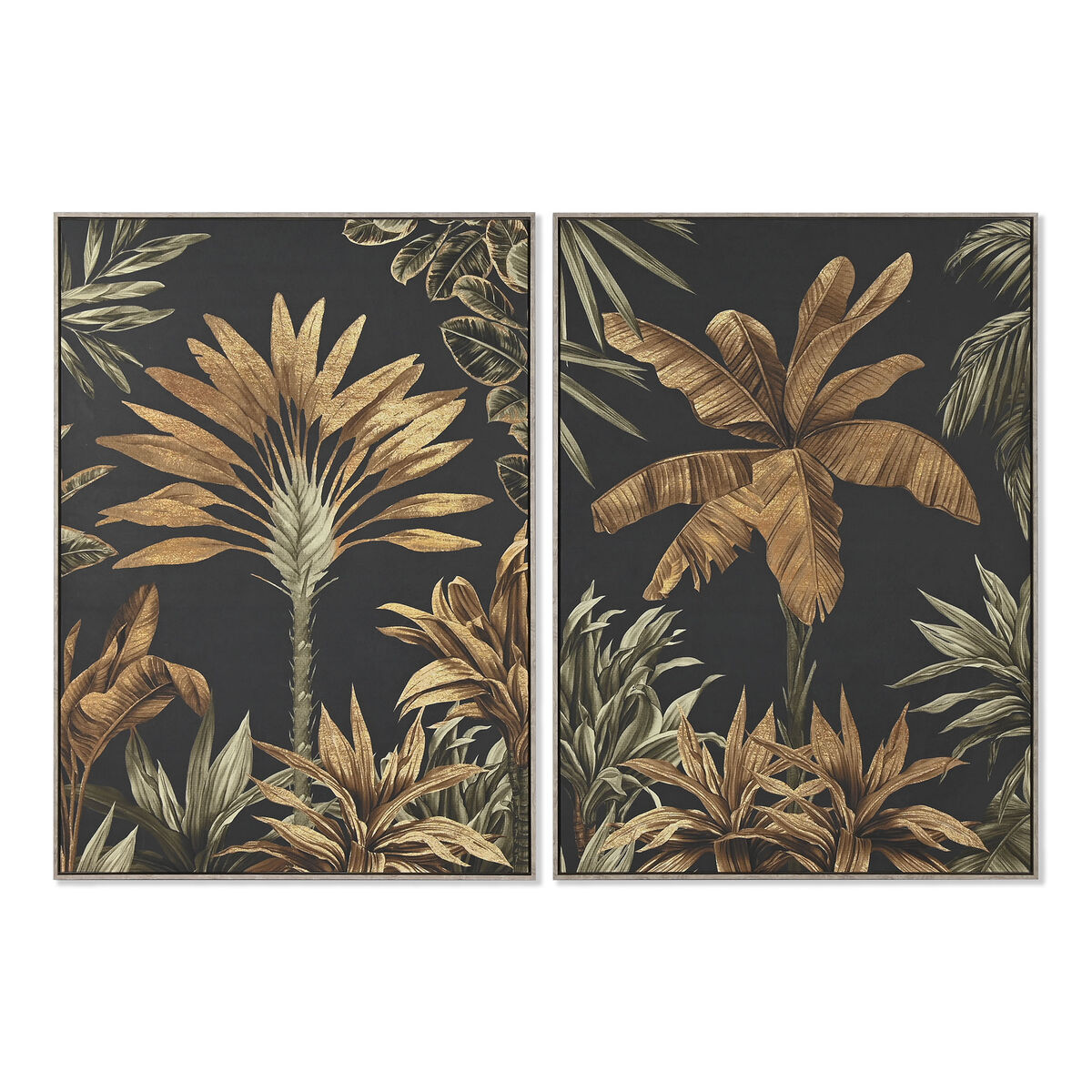 Kanvas Home ESPRIT Svart Grön Gyllene Palmer Tropiskt 103 x 4,5 x 143 cm (2 antal)