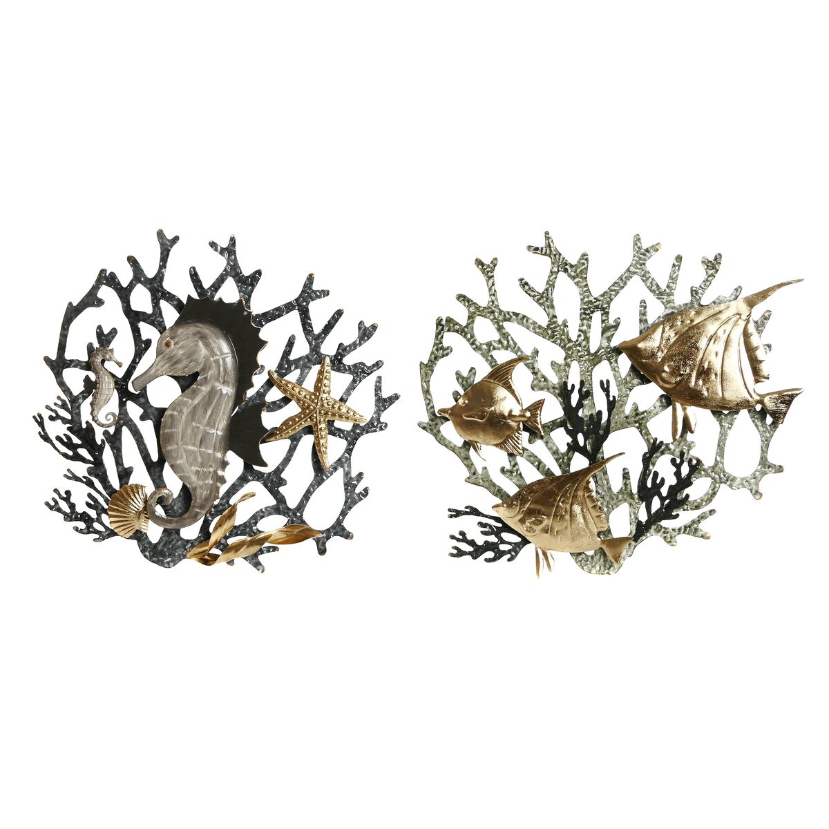Väggdekoration Home ESPRIT Gyllene Silvrig Korall Medelhavs 49,5 x 5 x 48,3 cm (2 antal)