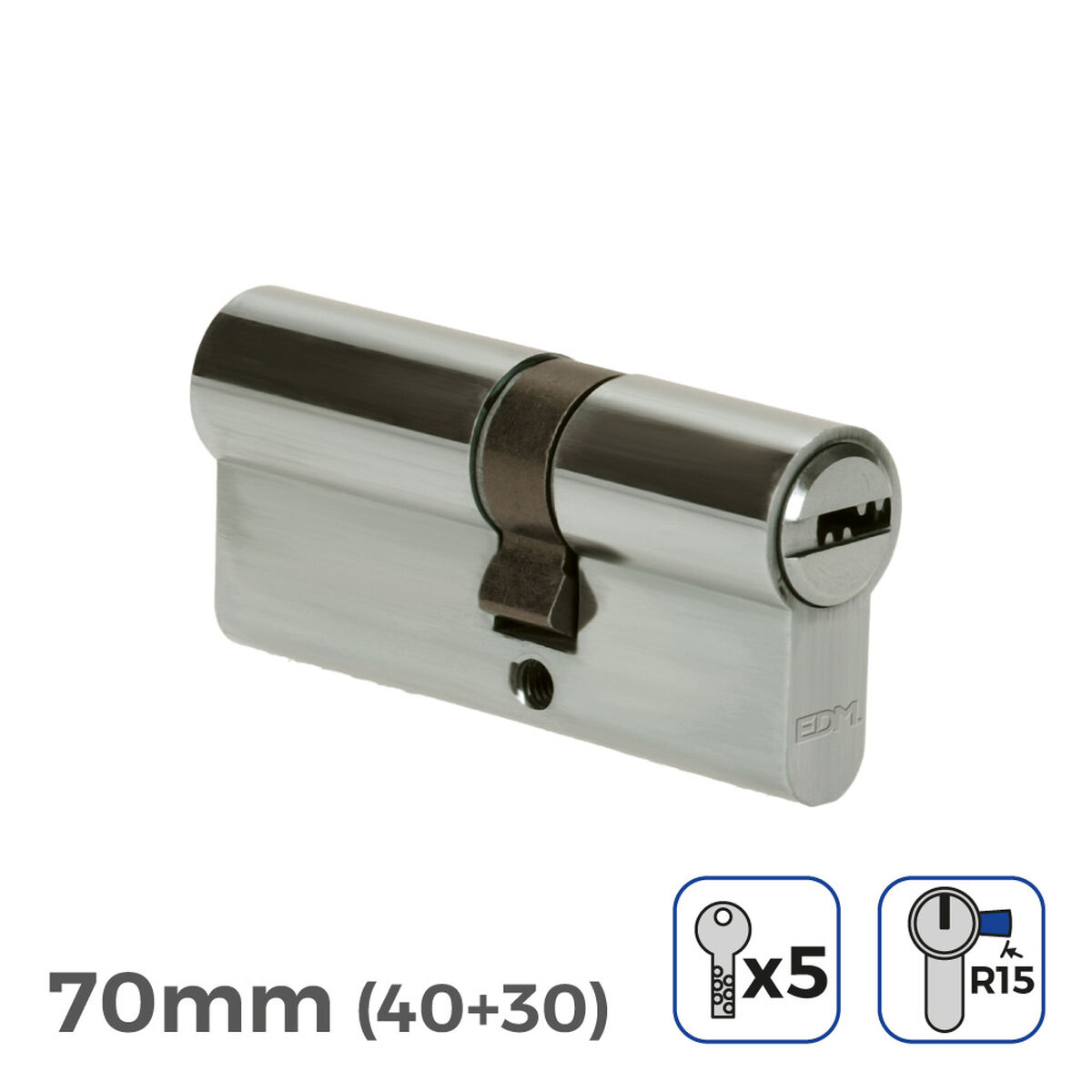 Cylinder EDM r15 Europeisk Långt kamlås Silvrig ickel (70 mm) - 2