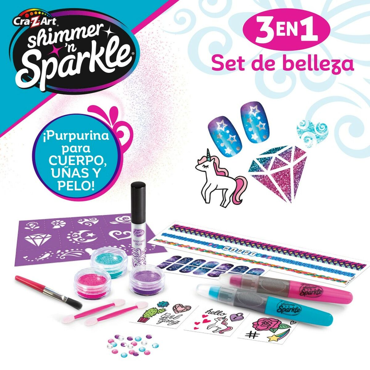 Skönhetsset Cra-Z-Art 2 x 13 x 2 cm Barn Naglar Hår Kropp Glitter 4 antal - 6