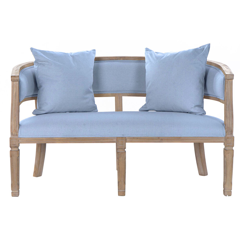 Soffa DKD Home Decor Blå linne Gummiträ (122 x 69 x 72 cm)