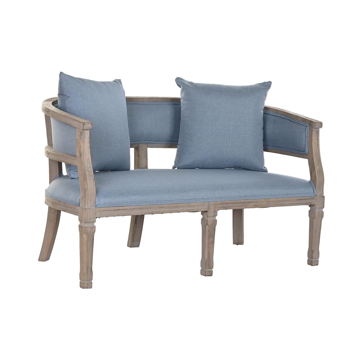 Soffa DKD Home Decor Blå linne Gummiträ (122 x 69 x 72 cm) - 3