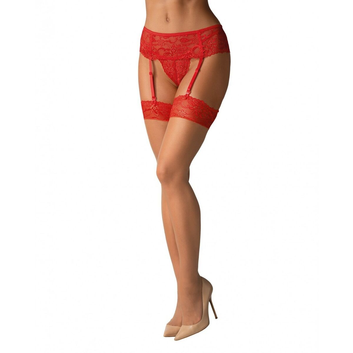 Strumpbyxa med strumpebandshållare Obsessive 838-STO-3 Röd L/XL - 2