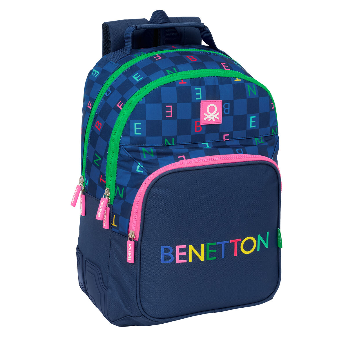 Skolryggsäck Benetton Damero Marinblå 32 x 42 x 15 cm