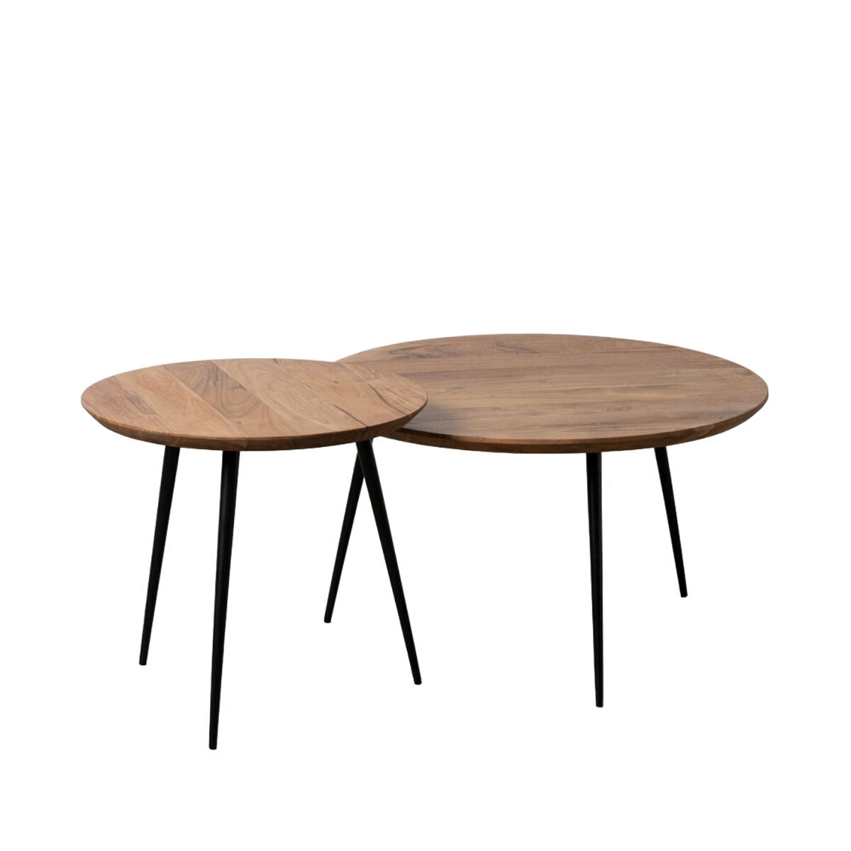 2-bordsset Svart Naturell Metall Järn Akaciaträ 70 x 70 x 40 cm (2 antal)
