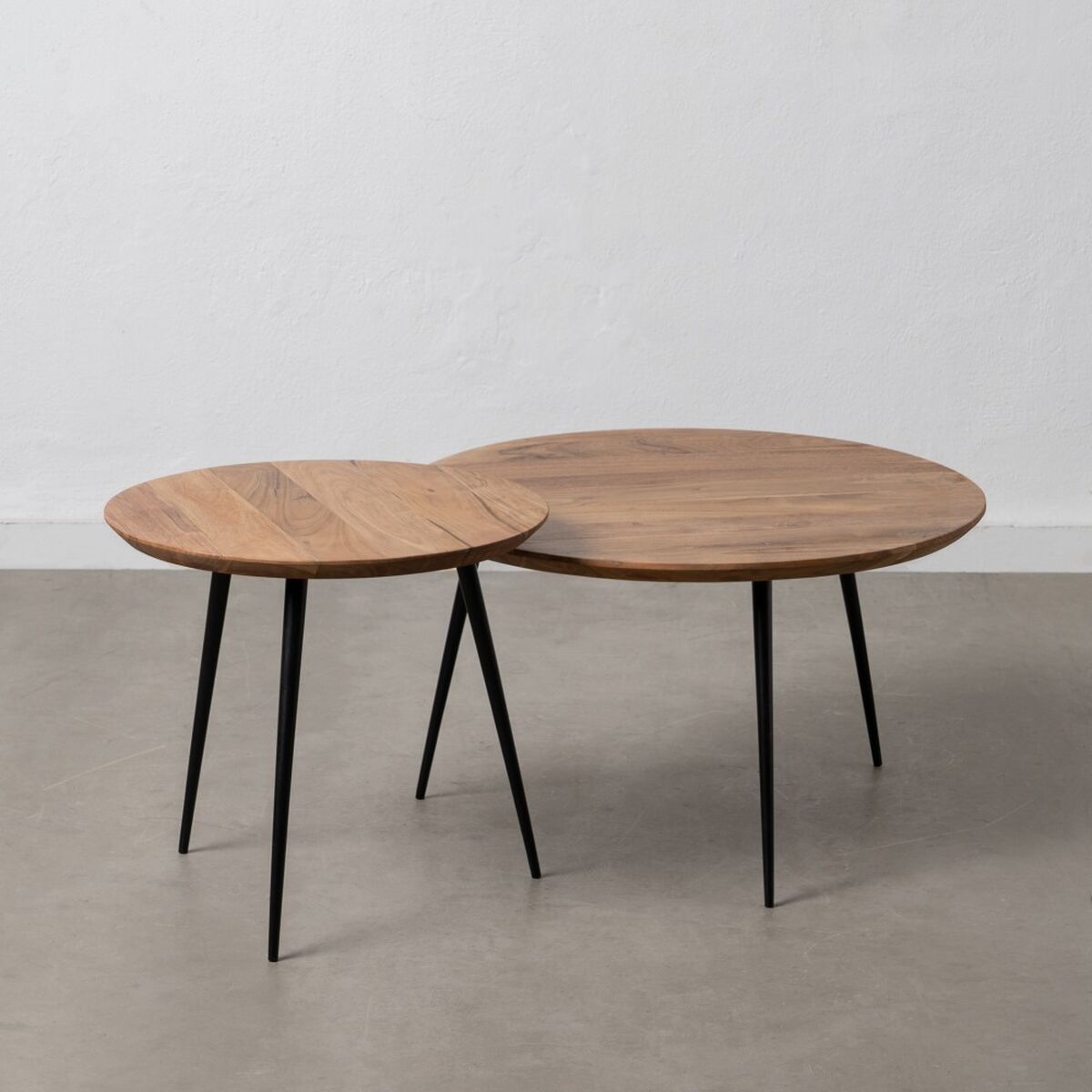 2-bordsset Svart Naturell Metall Järn Akaciaträ 70 x 70 x 40 cm (2 antal) - 2