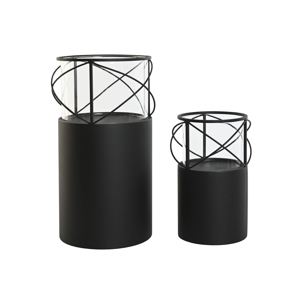 Ljusstakar Home ESPRIT Svart Metall Glas 24,5 x 24,5 x 46 cm (2 antal) - 5