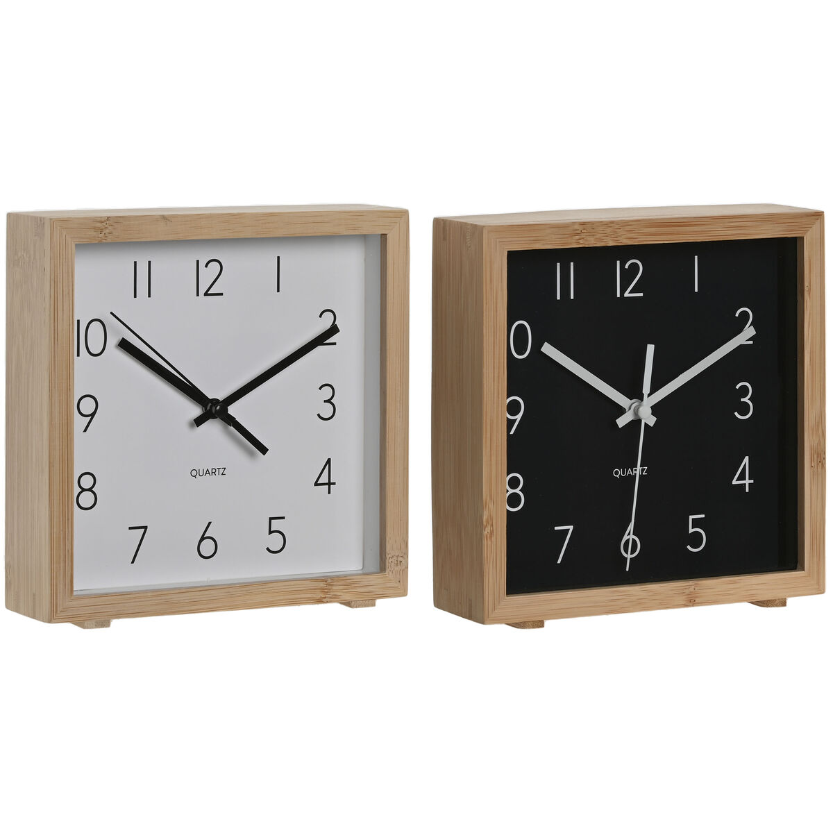 Asztali óra Home ESPRIT Vit Svart Bambu 16 x 4,6 x 16 cm (2 antal)