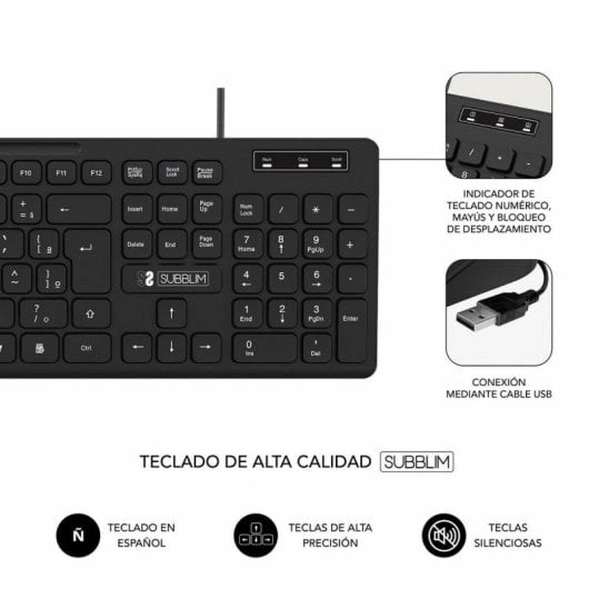 Numeriskt tangentbord Subblim SUBKBC-0SSK50 Svart Qwerty Spanska QWERTY - 4
