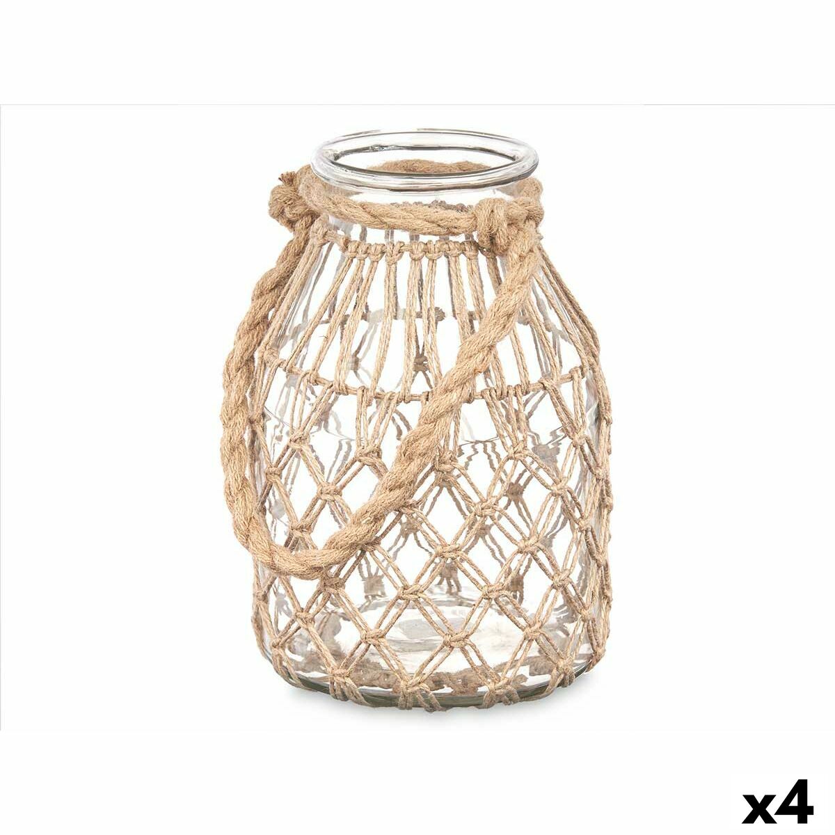 Ljusstakar Gift Decor Transparent Naturell Glas Snöre 17 x 25 cm 17 x 25 x 17 cm Burk (4 antal) - 4