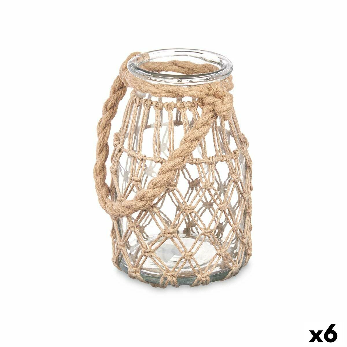 Ljusstakar Gift Decor Transparent Naturell Glas Snöre 14 x 21 cm 16 x 21 x 14 cm Burk (6 antal)