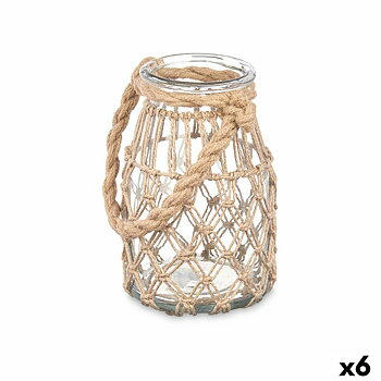 Ljusstakar Gift Decor Transparent Naturell Glas Snöre 14 x 21 cm 16 x 21 x 14 cm Burk (6 antal)