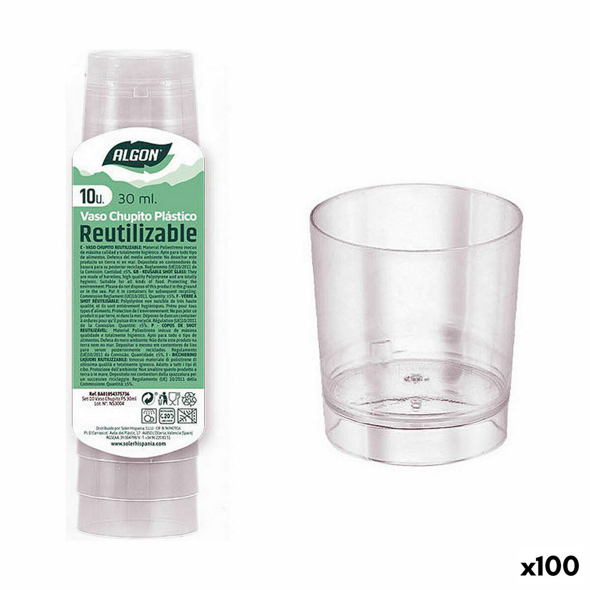 Set med snapsglas Algon Återanvändningsbar polystyren 10 Delar 30 ml (100 antal)