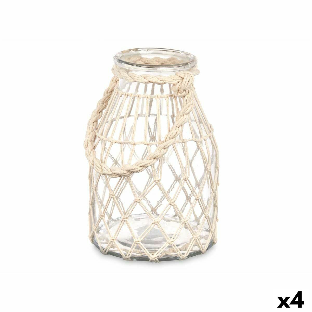 Ljusstakar Gift Decor Vit Transparent Glas Snöre 17 x 25 cm 17 x 27 x 17 cm Burk (4 antal)