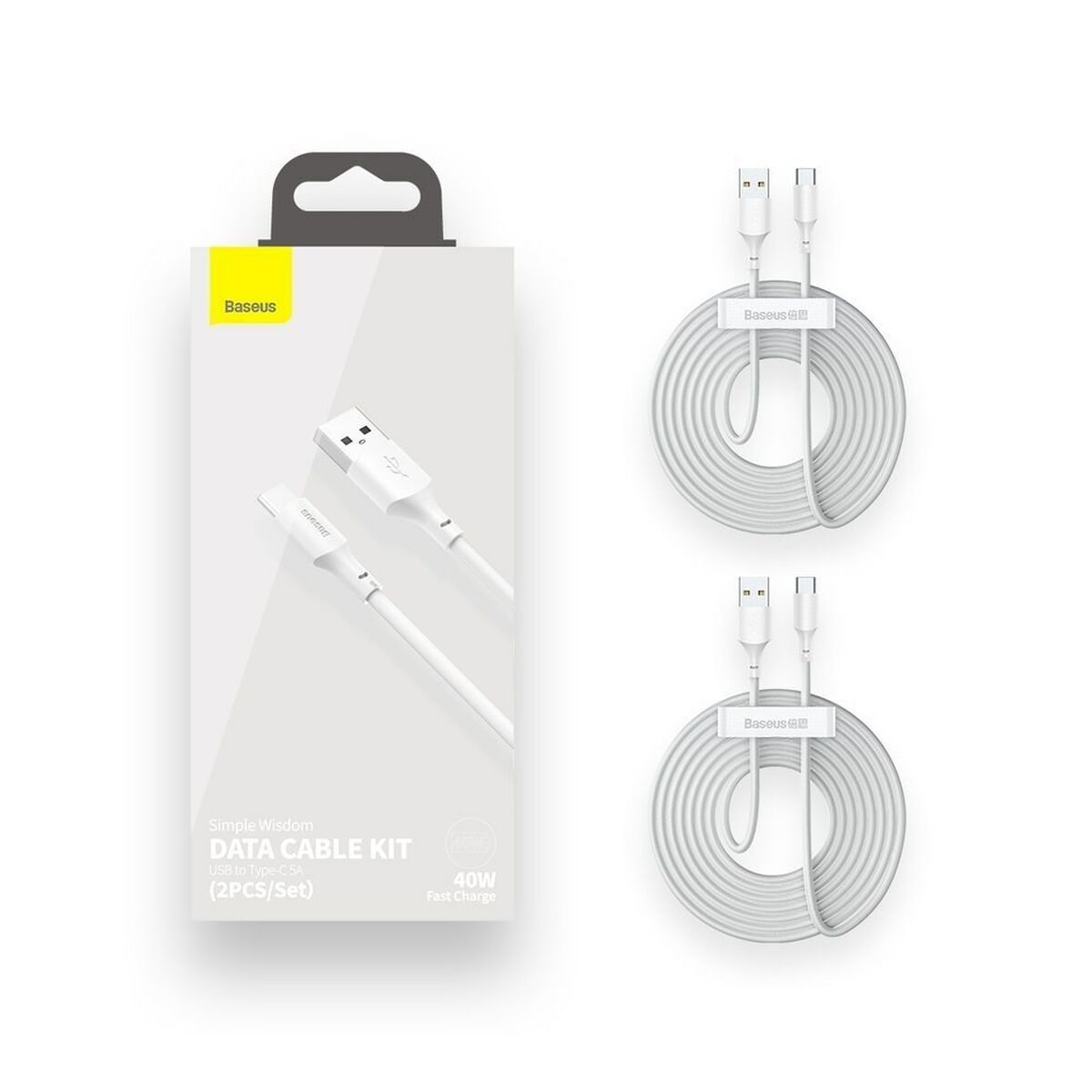 USB A till USB C Kabel Baseus TZCATZJ-02 Vit 1,5 m (2 antal) - 2