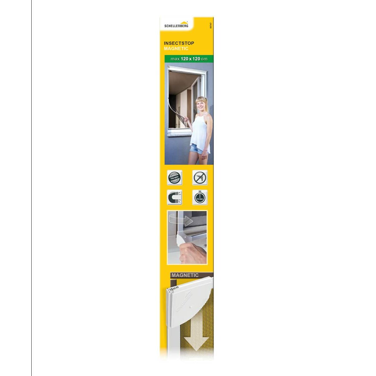 Myggnät Schellenberg Magnetic Med ram Glasfiber Vit (100 x 120 cm)