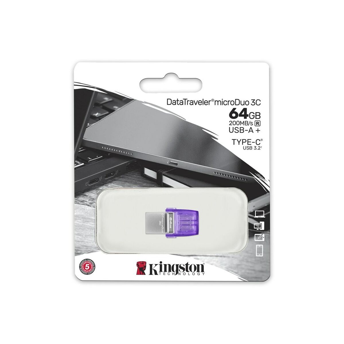 USB-minne Kingston microDuo 3C 64 GB Purpur (1 antal) - 3