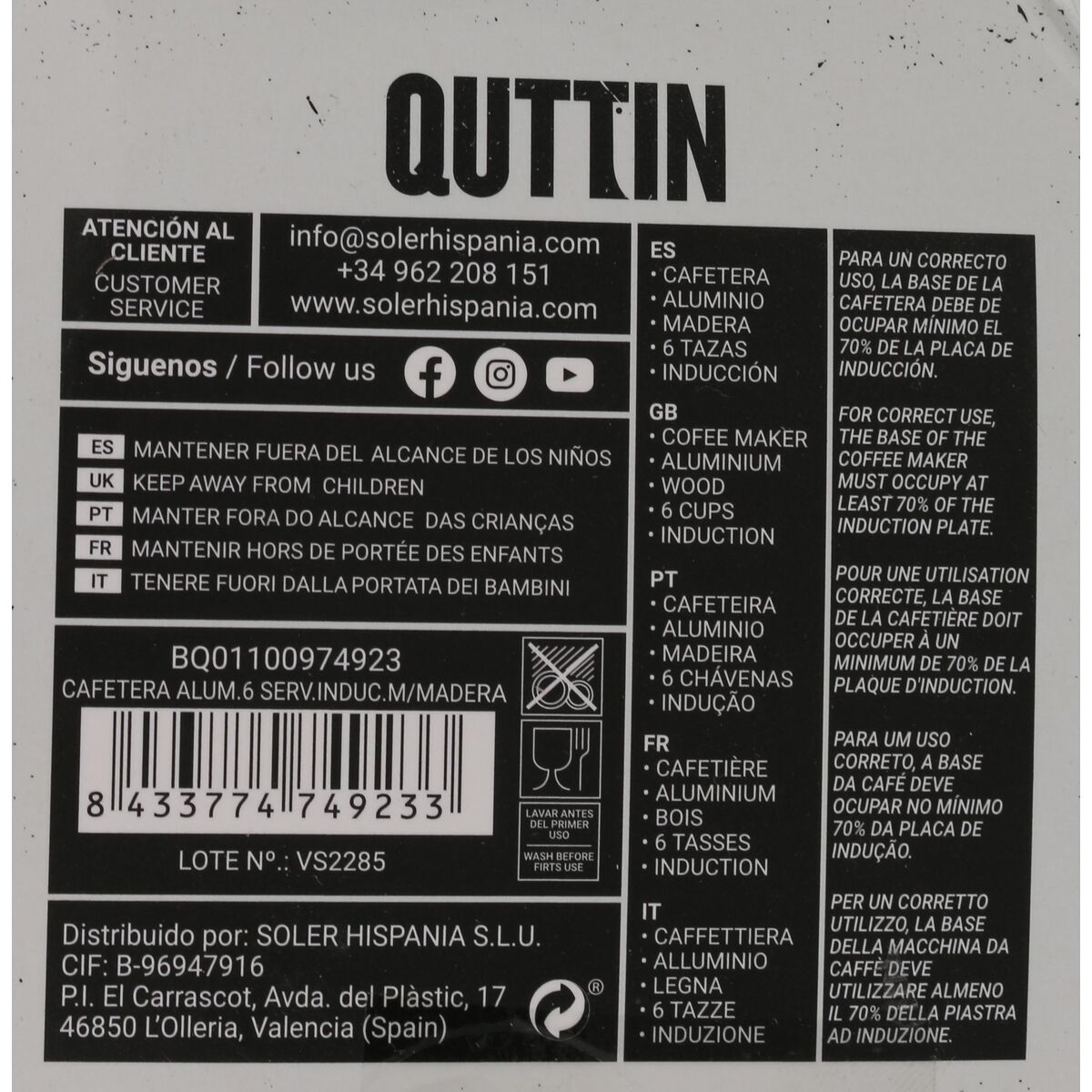 Italiensk Kaffepanna Quttin Aluminium 6 Koppar (6 antal) - 3