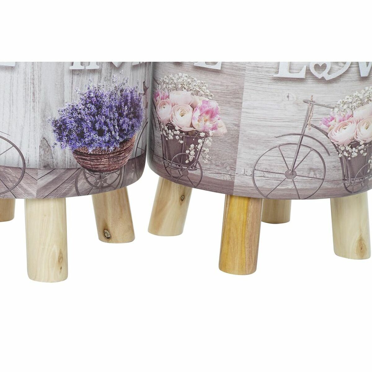 Fotpall DKD Home Decor Grå Cykel Rosa Lila PU Furu (30 x 30 x 30 cm) (2 antal) (30 x 30 x 32 cm) - 3