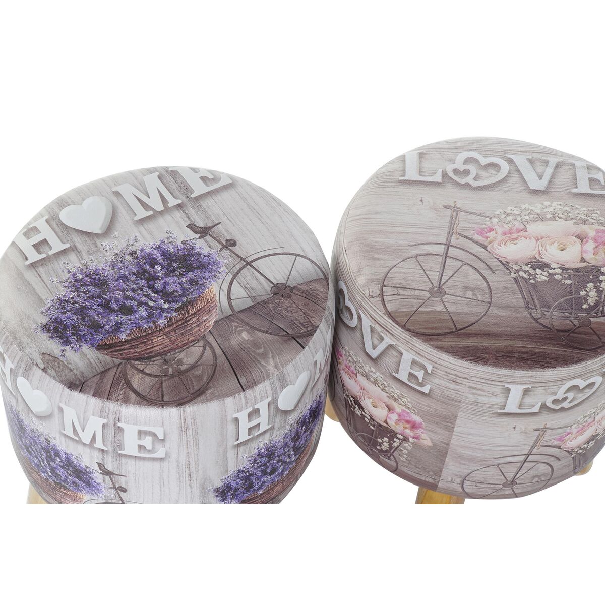 Fotpall DKD Home Decor Grå Cykel Rosa Lila PU Furu (30 x 30 x 30 cm) (2 antal) (30 x 30 x 32 cm) - 2