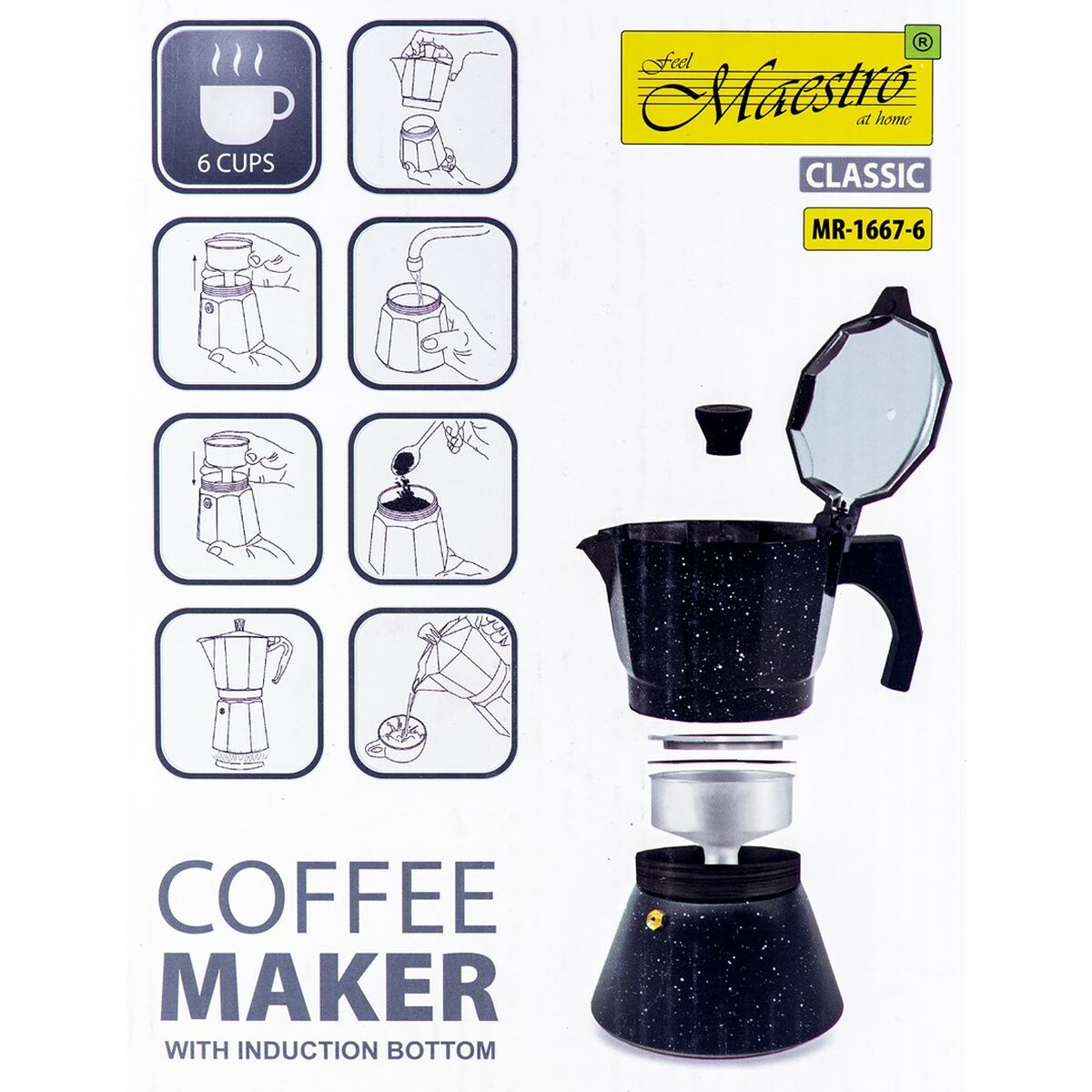 Italiensk Kaffepanna Feel Maestro MR-1667-6 Svart Granit Aluminium 300 ml 6 Koppar - 4
