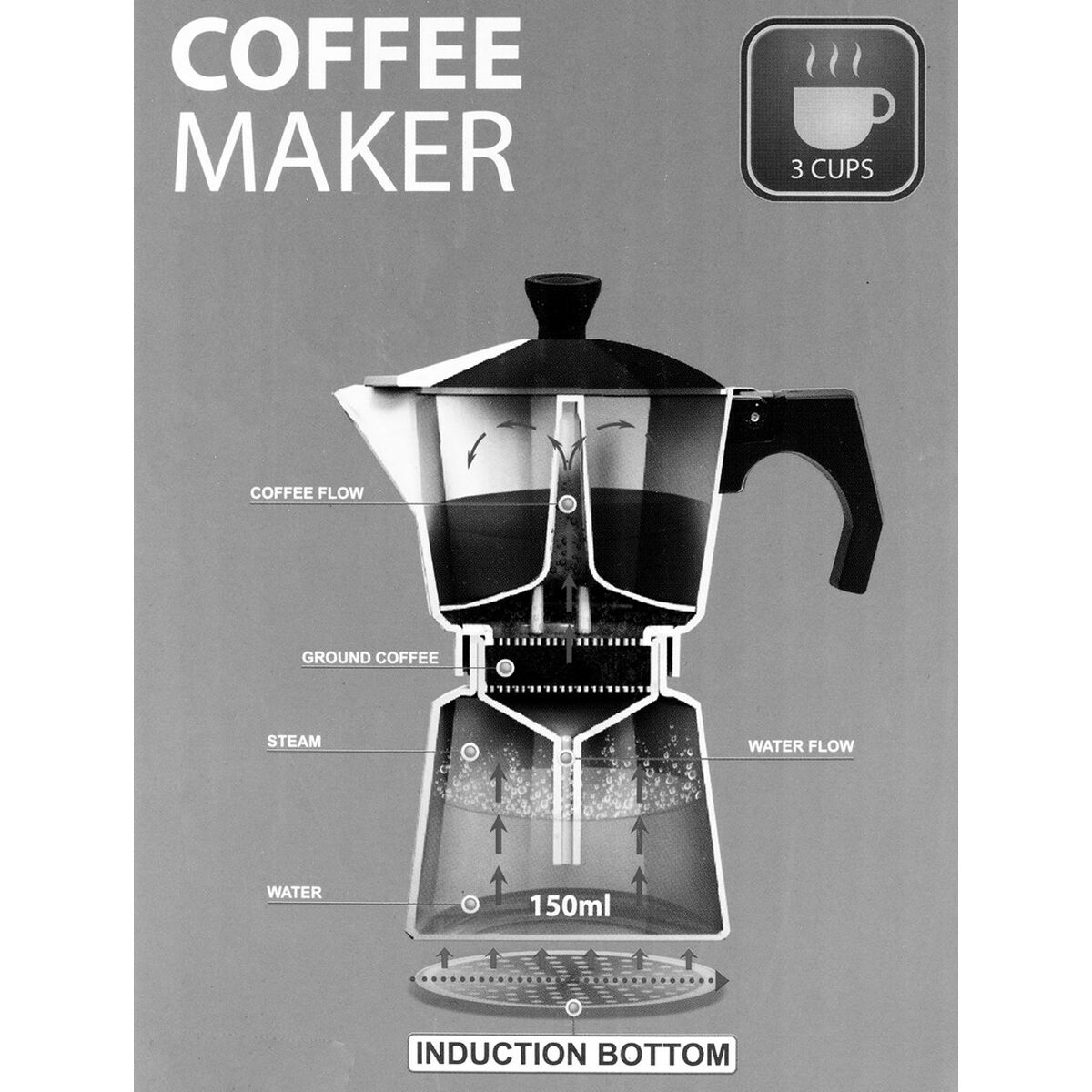 Italiensk Kaffepanna Feel Maestro MR-1667-6 Svart Granit Aluminium 300 ml 6 Koppar - 5