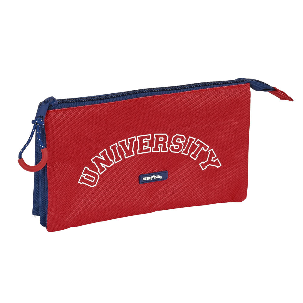 Tredubbel Carry-all Safta University Röd Marinblå (22 x 12 x 3 cm)