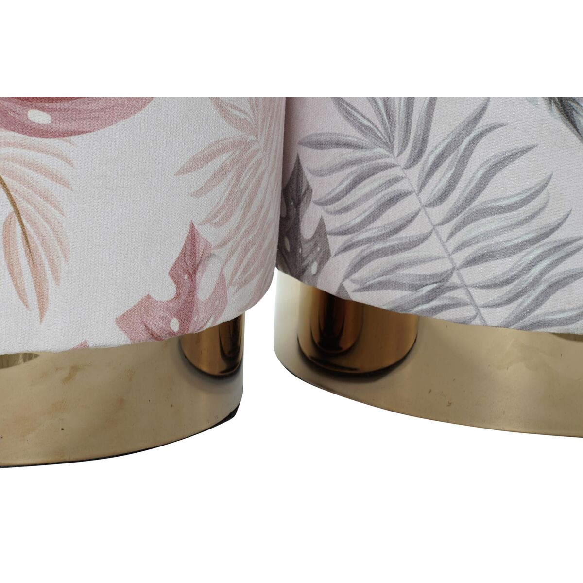 Fotpall DKD Home Decor Grå Gyllene Trä Polyester Korall Tropiskt Löv av en växt (35 x 35 x 35 cm) (2 antal) - 3