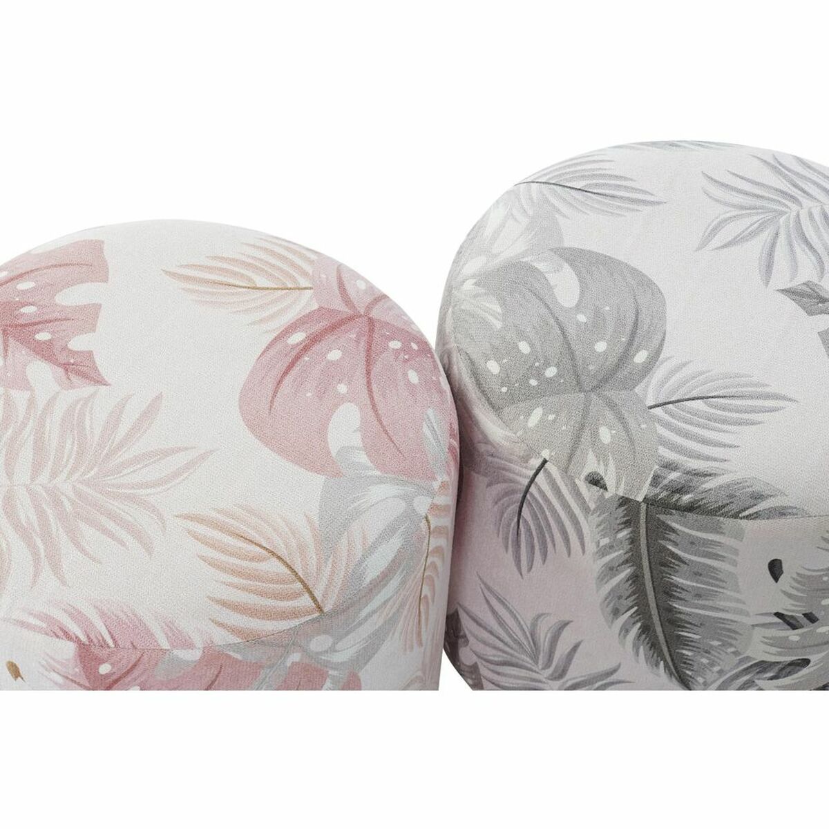 Fotpall DKD Home Decor Grå Gyllene Trä Polyester Korall Tropiskt Löv av en växt (35 x 35 x 35 cm) (2 antal) - 2