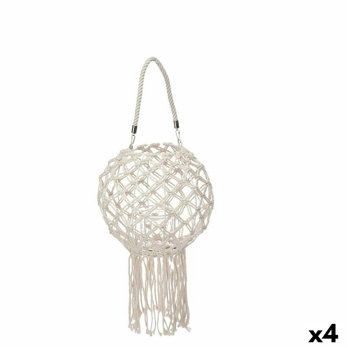 Lykta Gift Decor Vit Bomull Glas Makramé 26 x 66 x 26 cm (4 antal)