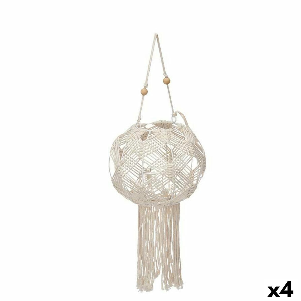 Lykta Gift Decor Vit Bomull Glas Makramé 23 x 24 x 23 cm (4 antal)