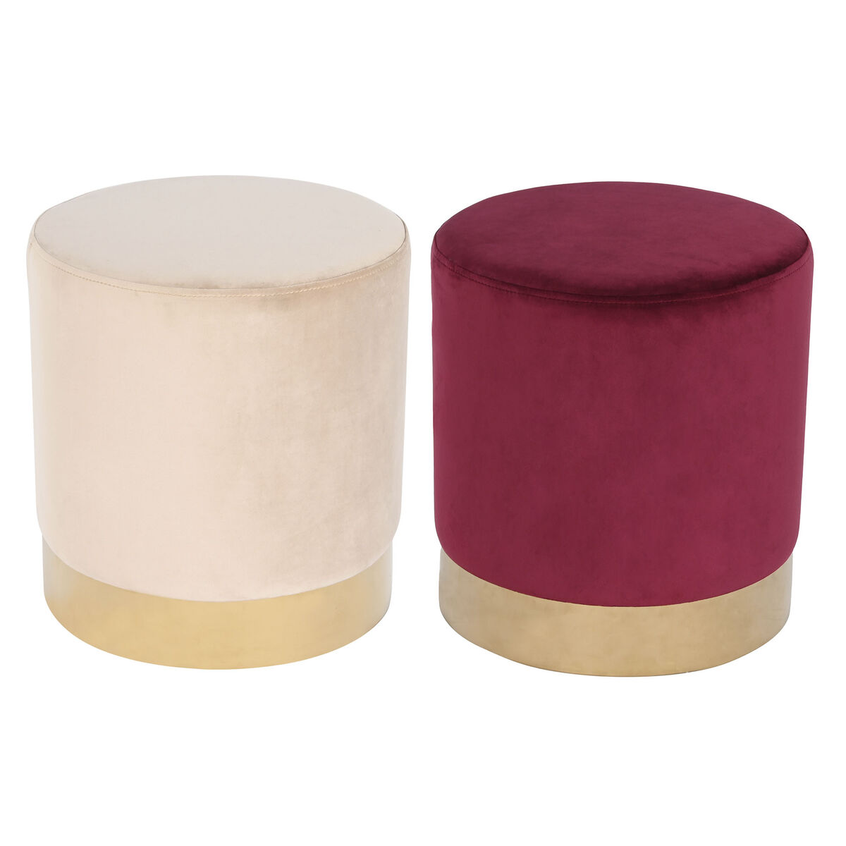 Fotpall DKD Home Decor Beige Bordeaux Sammet 40 x 40 x 42 cm (2 antal)