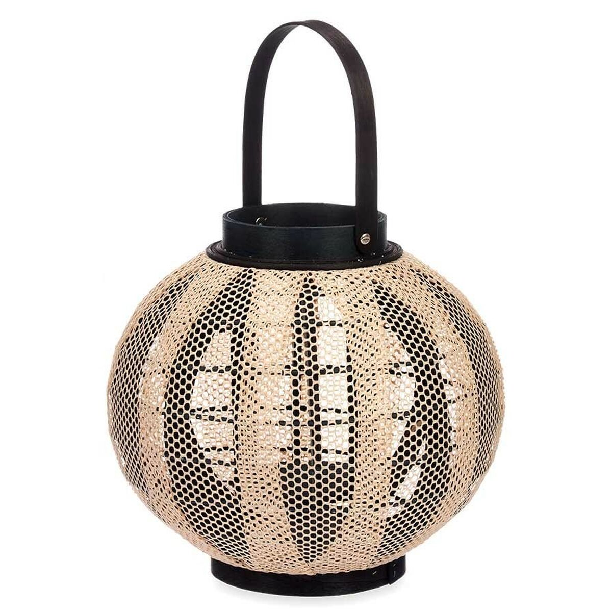 Lykta Gift Decor Svart Beige Trä Tyg Glas Lykta 30 x 30 x 30 cm Med handtag (2 antal) - 4