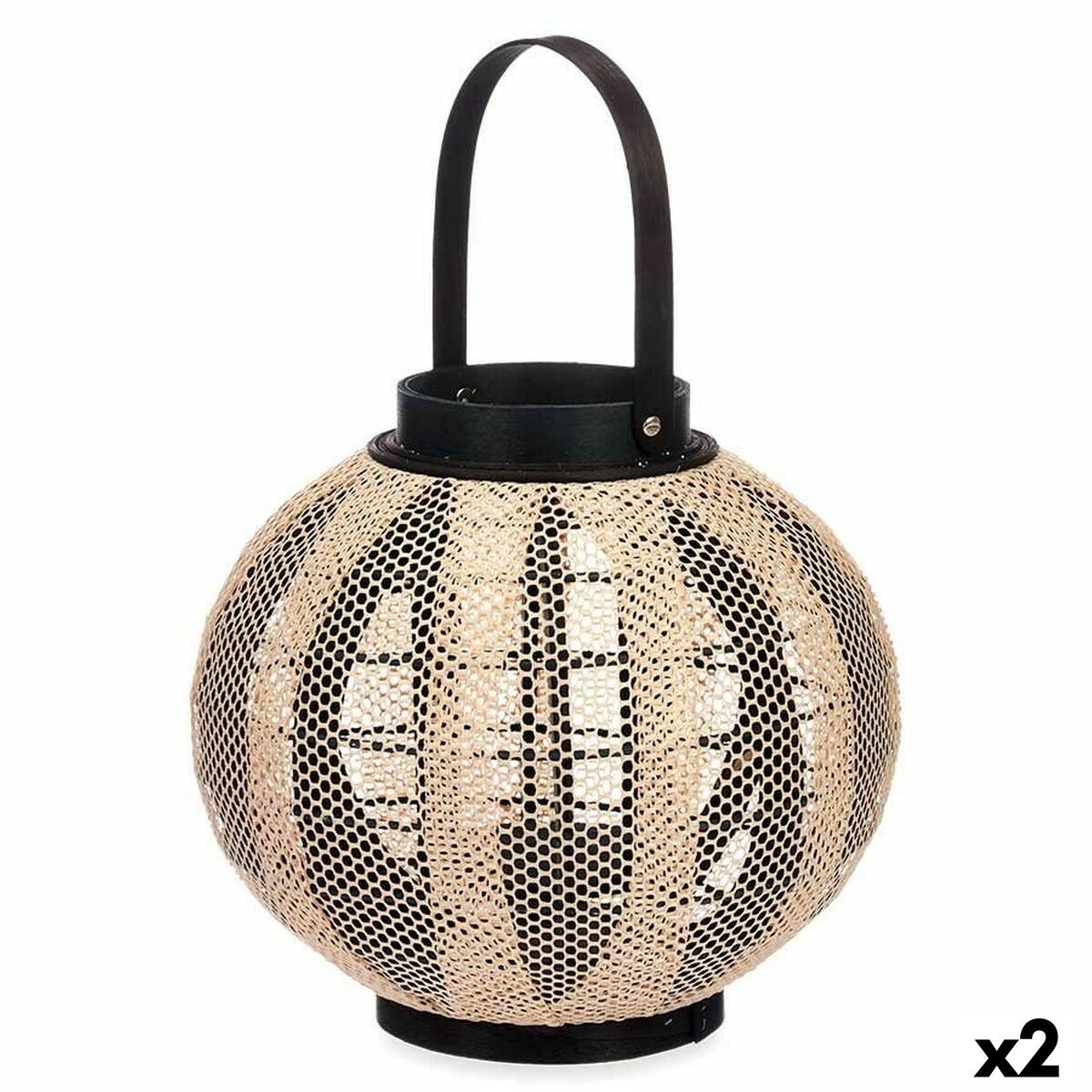 Lykta Gift Decor Svart Beige Trä Tyg Glas Lykta 30 x 30 x 30 cm Med handtag (2 antal)