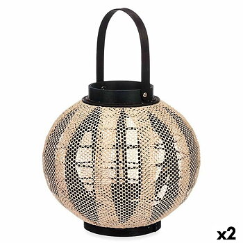 Lykta Gift Decor Svart Beige Trä Tyg Glas Lykta 30 x 30 x 30 cm Med handtag (2 antal)
