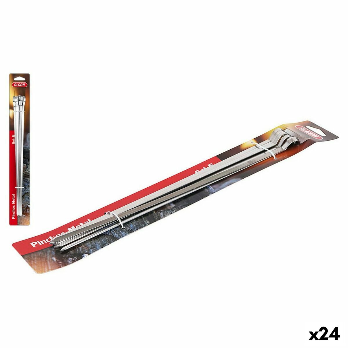 Set med grillspett för barbecue Algon Metall 6 Delar (24 antal) (33 cm x 6 mm)