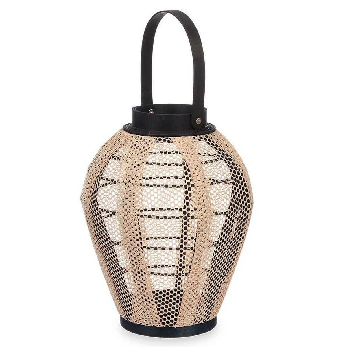 Lykta Gift Decor Svart Beige Trä Tyg Glas Lykta 25 x 30 x 25 cm Med handtag (2 antal) - 4