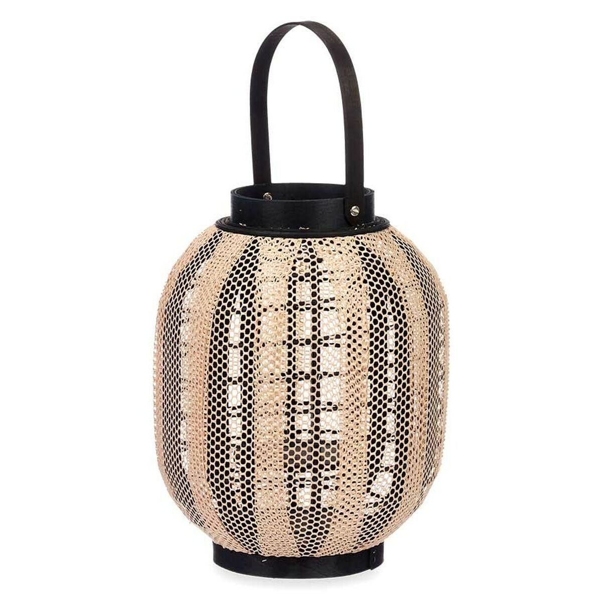 Lykta Gift Decor Svart Beige Trä Tyg Glas Lykta 27 x 32 x 27 cm Med handtag (2 antal) - 4